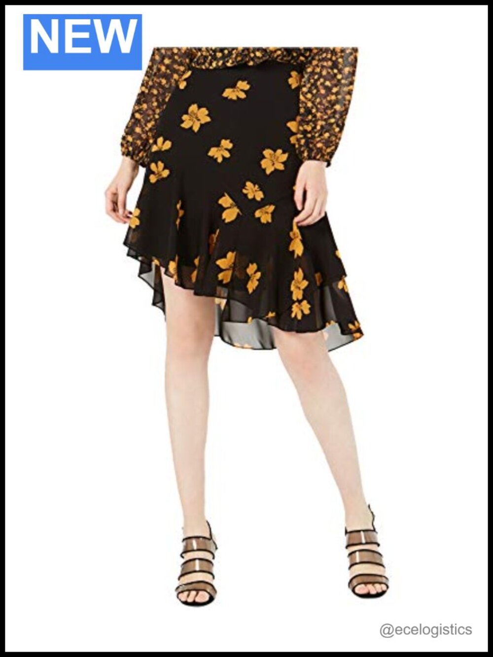 Asymmetrical Tiered Skirt Polyester Floral Full Casual